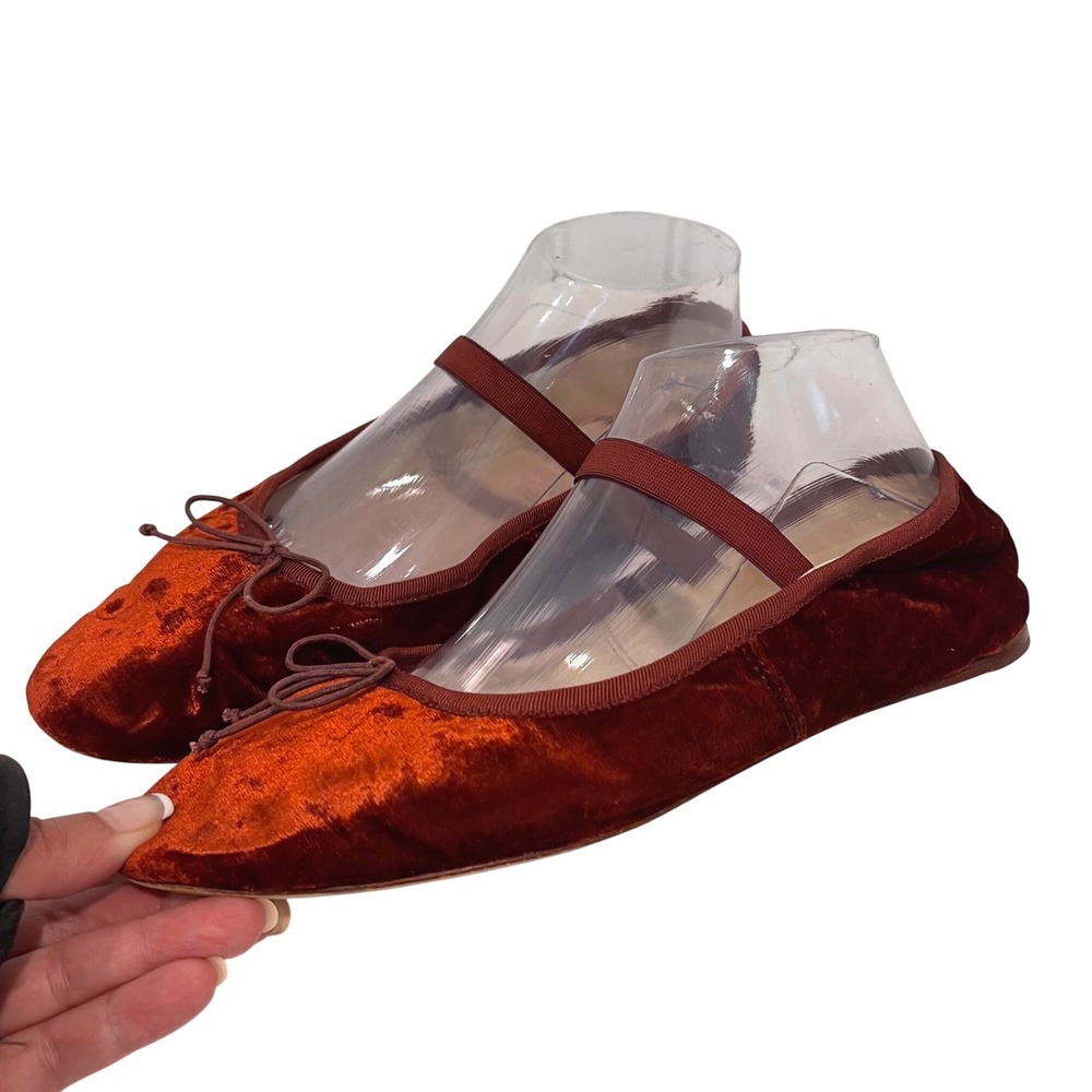 Loeffler Randall Ballet Flat Womens 8 Rust Velvet Mary Jane Bow Leonie Shoes
